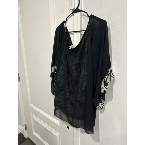FD Rêve De Ronde Black Sheer Floral Print Top Set 3/4 Sleeves Matching Sleeveles - Picture 8 of 16